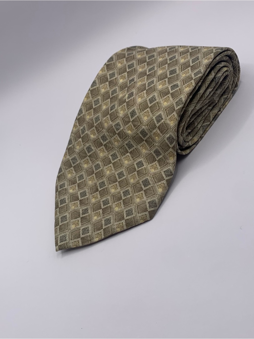 Stafford Olive and Taupe Diamond-Pattern Tie business formal interview type 0125